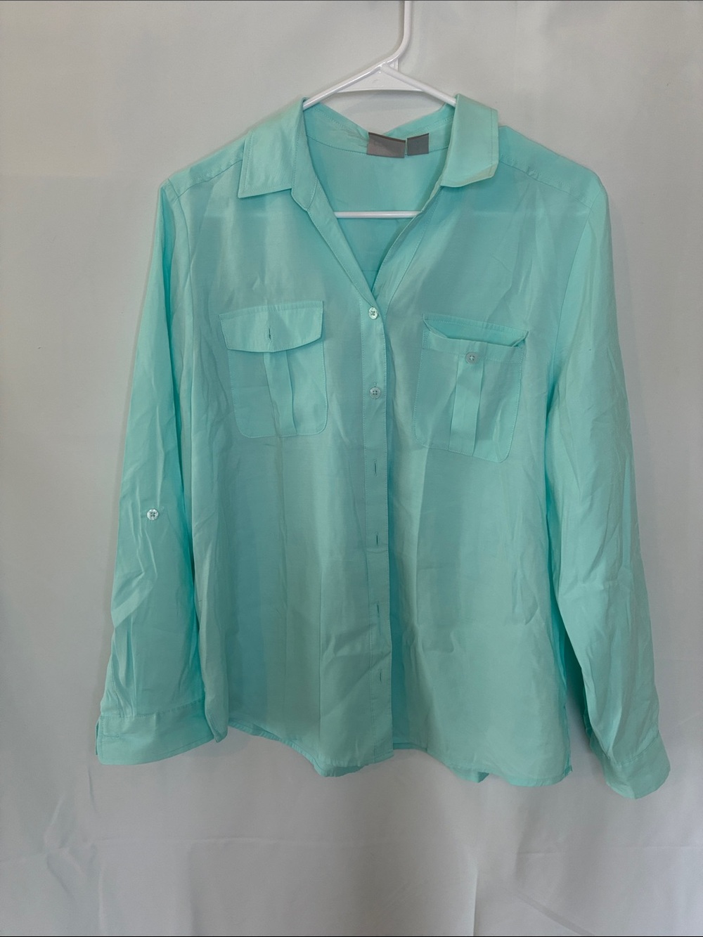 Chico's Aqua Mint Button-Front Blouse